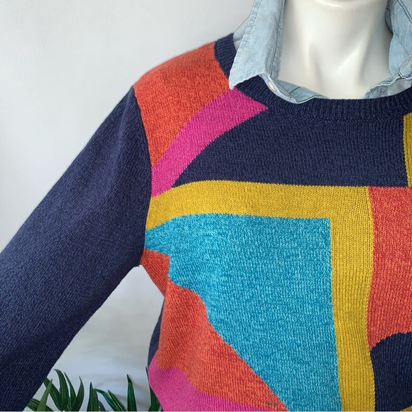 v i n t a g e :: Bold Artsy Slouchy Geometric Knit Sweater - Picture 4 of 9